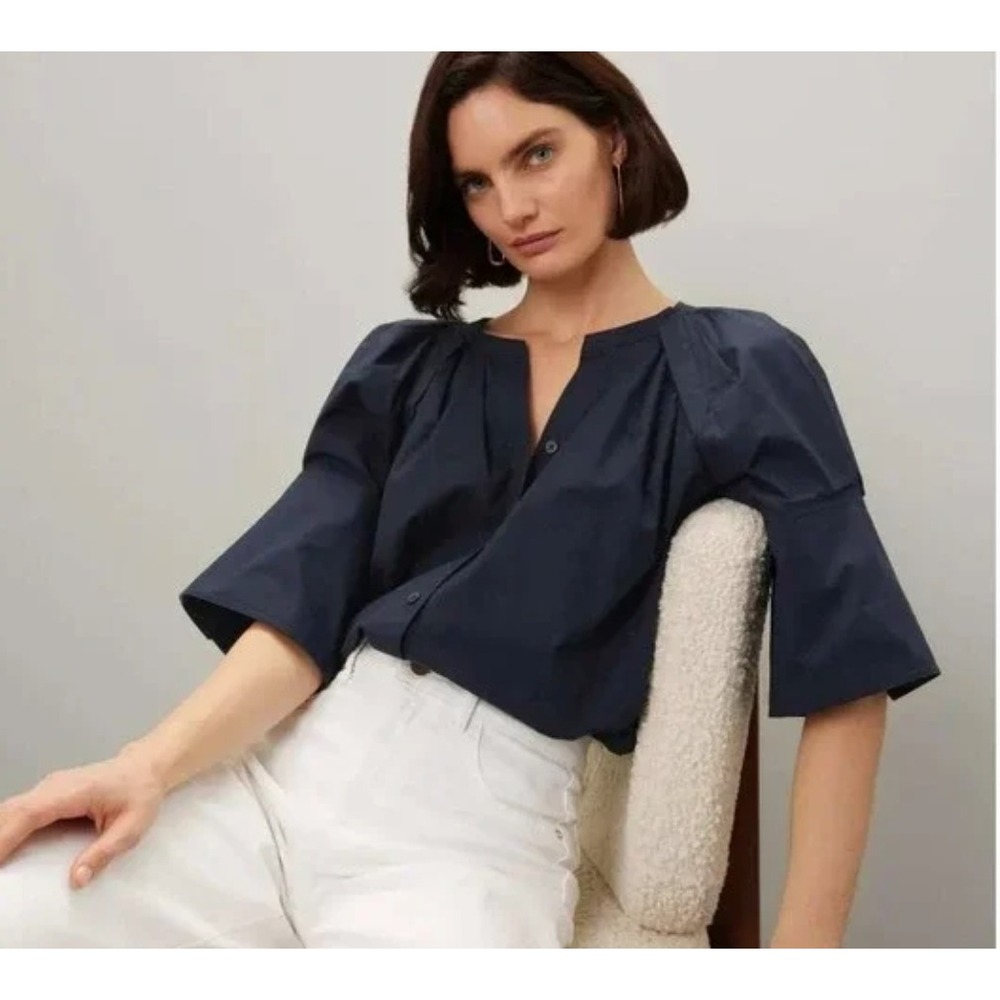 NWOT A.L.C.‎ Chloe Cotton Poplin Button Up Cuff Sleeve Blouse in Black